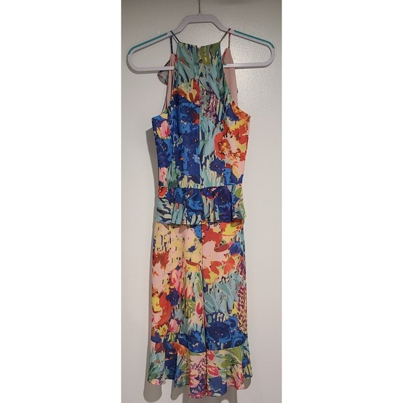 Badgley Mischka Belle Womens Ruffled Sleeveless Dress Multicolor Floral Size 2 - Picture 3 of 8